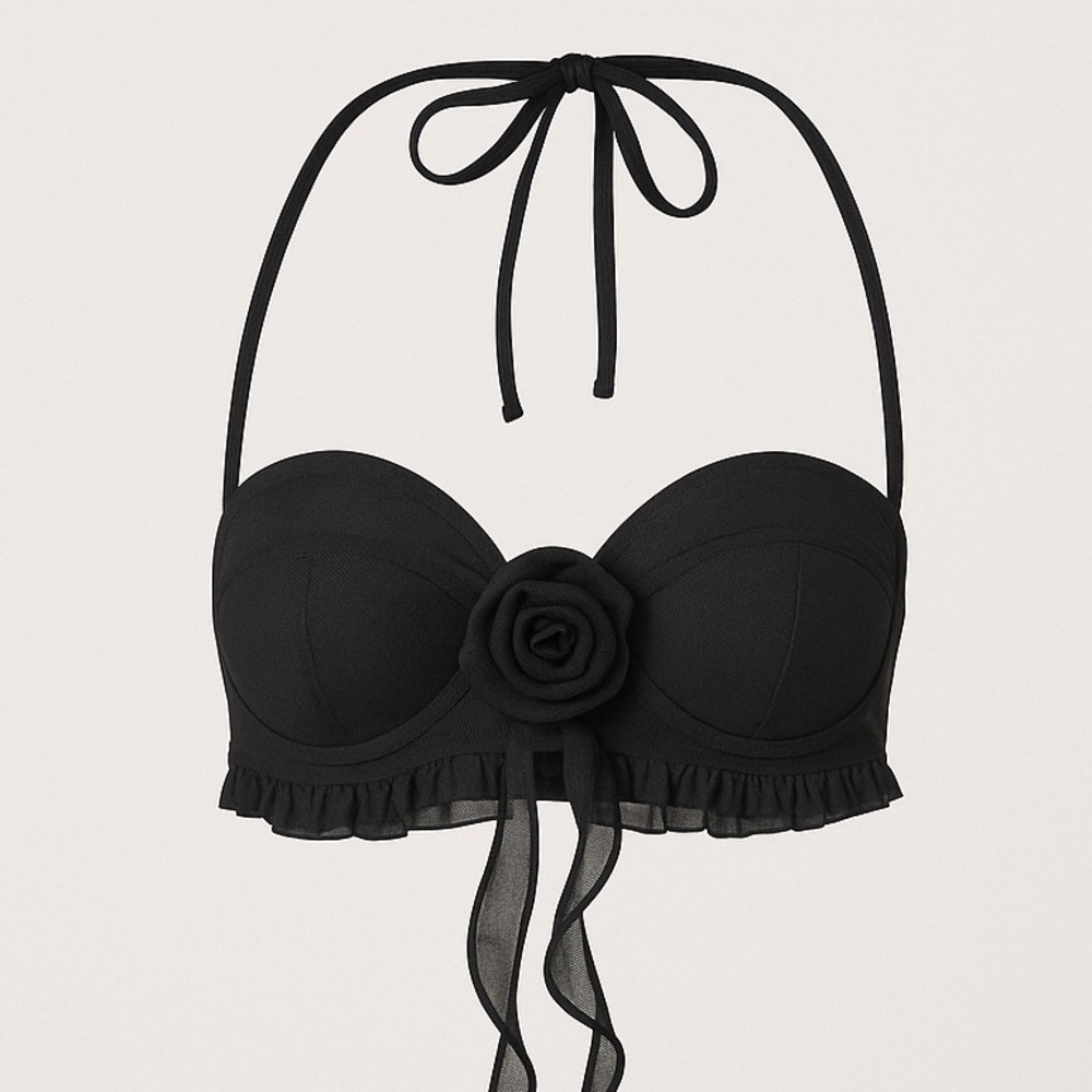 Tiger Mist Heaven Halter Bralette Top — Black Rosette NWT
